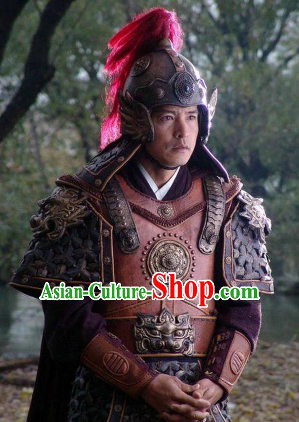 Chinese Ancient Ming Dynasty Invasions General Qi Jiguang Costume Helmet and Armour for Men