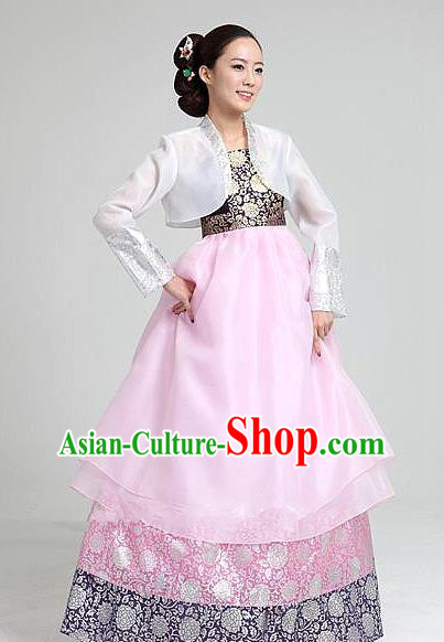 Top Grade Korean Bride Traditional Palace Hanbok White Blouse and Pink Dress Fashion Apparel Costumes for Women