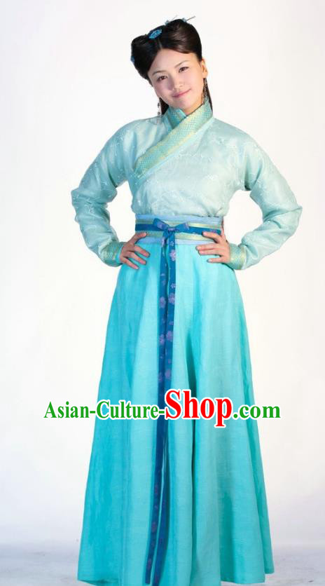 Ancient Chinese Ming Dynasty Historical Costume Nobility Lady Blue Dress Embroidered Replica Costume for Women