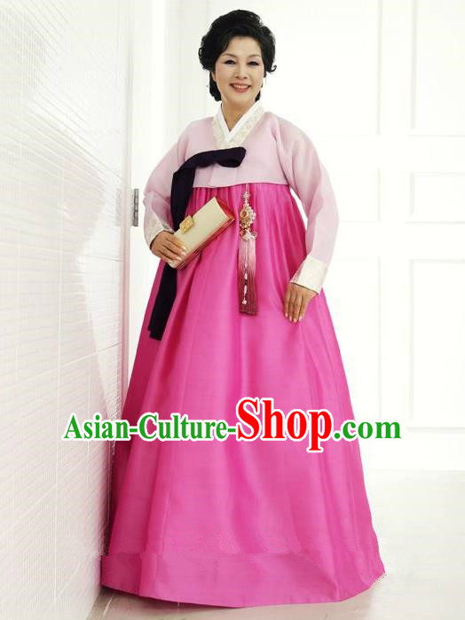 Top Grade Korean Hanbok Traditional Hostess Pink Blouse and Rosy Dress Fashion Apparel Costumes for Women