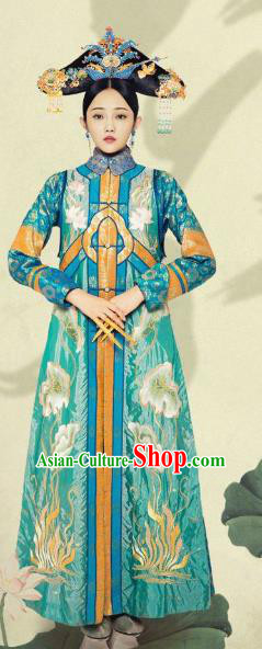 Chinese Ancient Qing Dynasty Imperial Empress Embroidered Dress Manchu Queen Replica Costume for Women