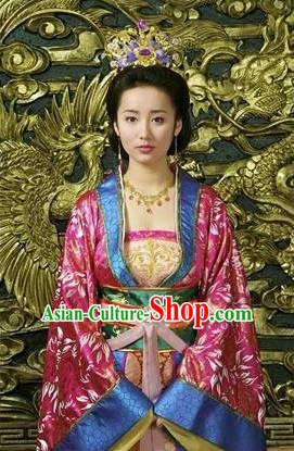 Chinese Ancient Ming Dynasty Imperial Empress Embroidered Dress Costume and Headpiece Complete Set for Women