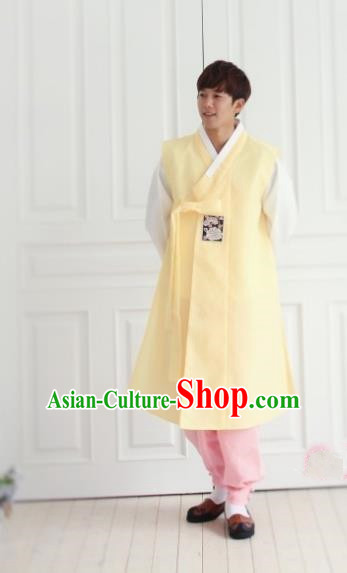 Asian Korean Traditional Costume Ancient Bridegroom Yellow Hanbok for Men