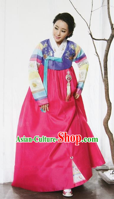 Top Grade Korean Traditional Palace Hanbok Ancient Lilac Blouse and Pink Dress Fashion Apparel Costumes for Women