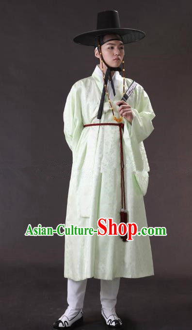 Asian Korean Traditional Costume Ancient Nobility Childe Bridegroom Green Hanbok for Men