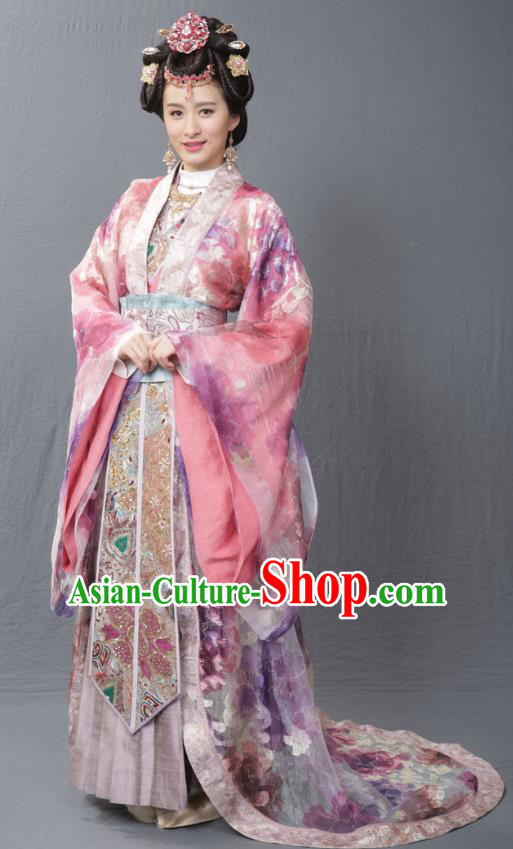 Ancient Chinese Ming Dynasty Imperial Empress Wu Embroidered Mullet Dress Costume for Women