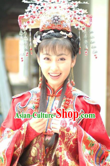 Ancient Chinese Qing Dynasty Palace Lady Wedding Embroidered Replica Costume and Headpiece Complete Set for Women