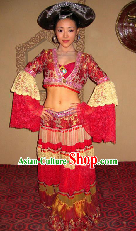 Ancient Chinese Ming Dynasty Palace Lady Dance Replica Costume and Headpiece Complete Set for Women