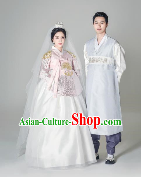 Traditional Korean Palace Costumes Ancient Korean Bride and Bridegroom Wedding Hanbok Complete Set