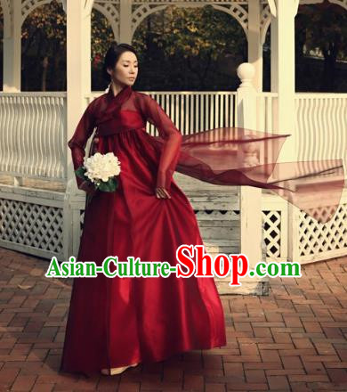 Korean Traditional Bride Tang Garment Hanbok Formal Occasions Red Blouse and Dress Ancient Costumes for Women
