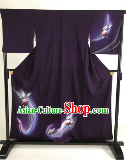 Japan Traditional Kimono Purple Furisode Kimono Ancient Yukata Dress Formal Costume for Women