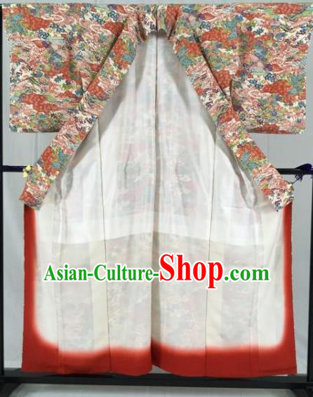 Japan Traditional Printing Kimono Formal Costume Geisha Furisode Kimonos Ancient Yukata Dress for Women