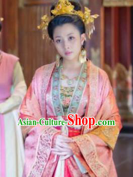 Chinese Song Dynasty Empress of Zhao Kuangyin Embroidered Dress Ancient Palace Queen Replica Costume for Women