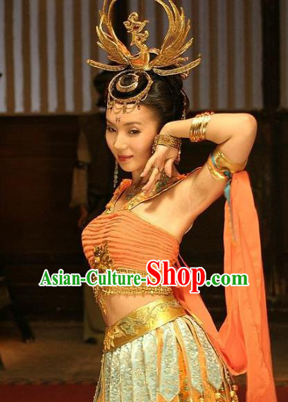 Chinese Ancient Song Dynasty Princess of Khotan Kingdom Dunhuang Flying Apsaras Embroidered Replica Costume for Women
