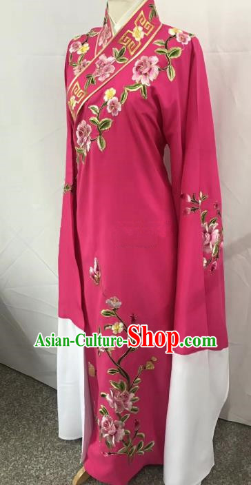 China Traditional Beijing Opera Scholar Rosy Costume Chinese Peking Opera Niche Embroidered Peony Robe for Adults