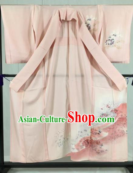Japan Traditional Kimono Formal Costume Geisha Pink Furisode Kimonos Ancient Yukata Dress for Women