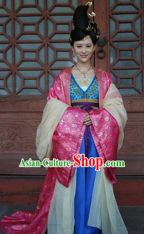 Chinese Traditional Tang Dynasty Palace Princess Anle Embroidered Replica Costume for Women