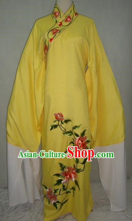 China Beijing Opera Lang Scholar Niche Costume Yellow Embroidered Peony Robe for Adults