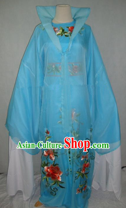 Traditional Chinese Beijing Opera Scholar Niche Costume Embroidered Blue Robe for Adults