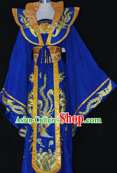 Traditional Chinese Beijing Opera Imperial Empress Royalblue Dress Peking Opera Diva Embroidered Costume