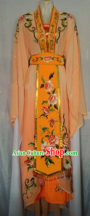 Traditional Chinese Beijing Opera Diva Embroidered Costume Peking Opera Young Lady Orange Dress