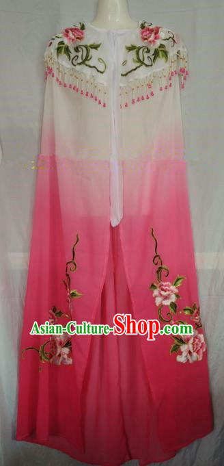 Traditional Chinese Beijing Opera Rosy Embroidered Cloak Professional Peking Opera Diva Clothing