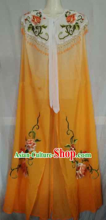 Traditional Chinese Beijing Opera Yellow Embroidered Cloak Professional Peking Opera Diva Clothing