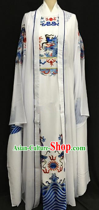 Chinese Beijing Opera Prince White Costume Peking Opera Niche Embroidery Robe for Adults