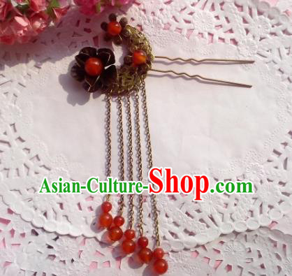 Chinese Ancient Princess Hair Accessories Red Beads Tassel Hair Clip Hairpins for Women
