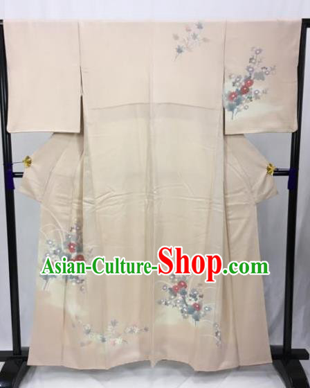Japan Traditional Kimonos Khaki Furisode Kimono Ancient Yukata Dress Formal Costume for Women