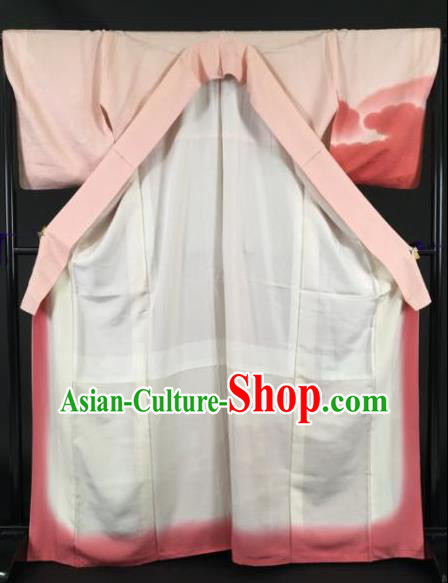 Japan Traditional Pink Silk Kimono Furisode Kimono Ancient Yukata Dress Formal Costume for Women