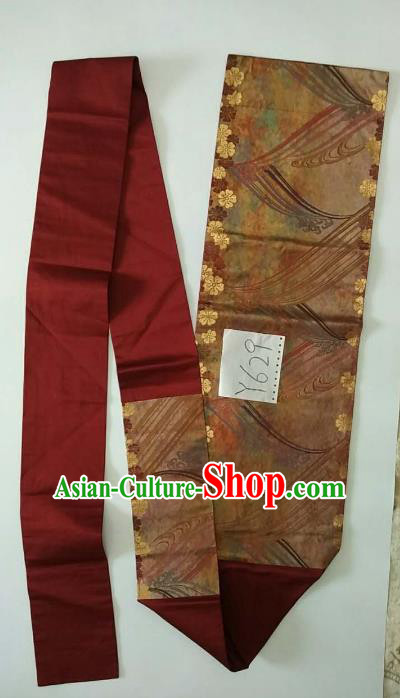 Japanese Traditional Brocade Waistband Kimono Yukata Embroidered Purplish Red Belts for Women
