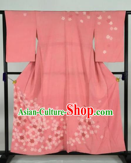 Japan Traditional Sakura Pink Kimonos Furisode Kimono Ancient Yukata Dress Formal Costume for Women