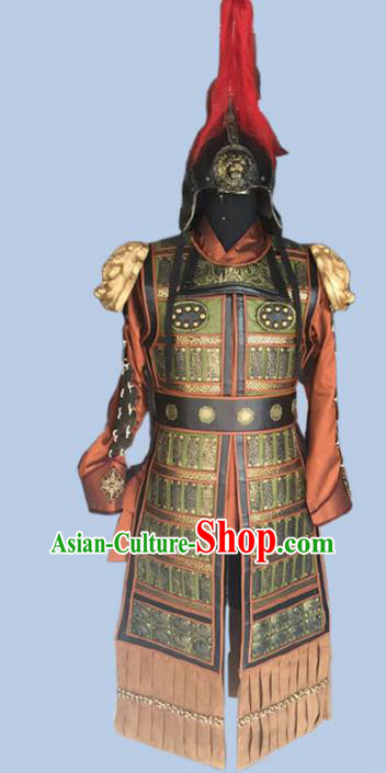 Chinese Ancient Tang Dynasty General Costume Helmet and Armour for Men