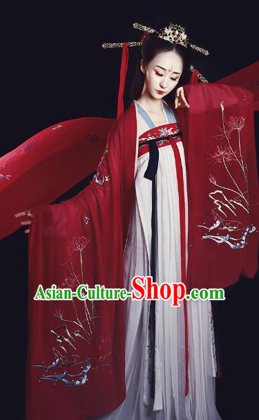 Chinese Ancient Tang Dynasty Imperial Concubine Embroidered Costume Traditional Hanfu Dress for Women
