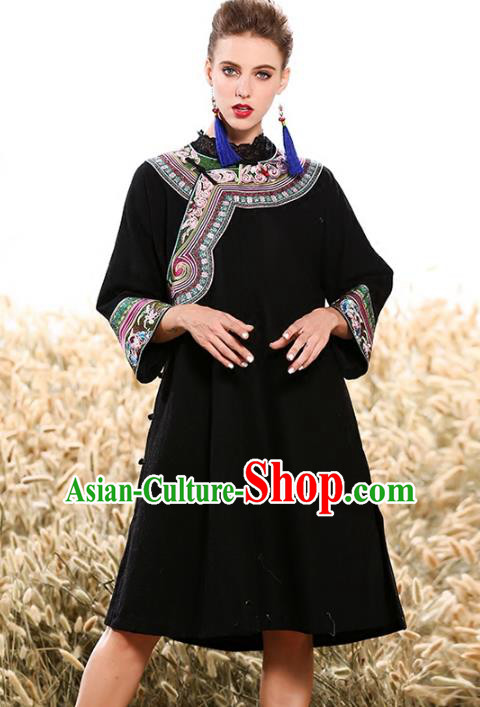 Chinese National Costume Traditional Black Blouse Tang Suit Shirts for Women