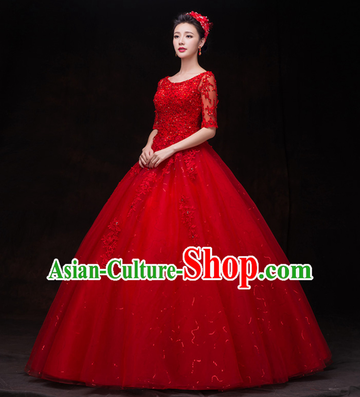 Top Classical Red Romantic Princess Wedding Dress