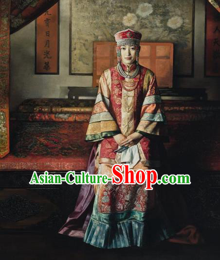 Chinese Ancient Manchu Lady Historical Costume China Qing Dynasty Mongolian Empress Clothing
