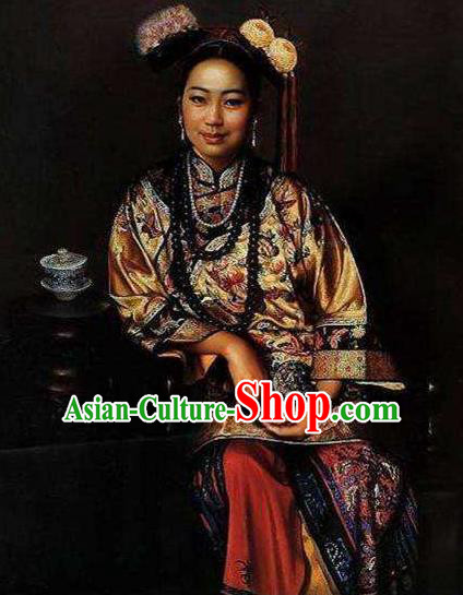 Chinese Ancient  Empress Dowager Historical Costume China Qing Dynasty Manchu Lady Clothing