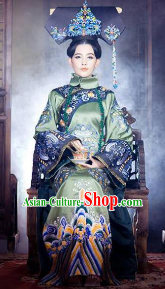 Chinese Ancient Empress Dowager Xiaozhuang Historical Costume China Qing Dynasty Manchu Lady Clothing