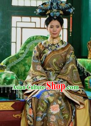 Chinese Ancient Palace Shunzhi Queen Mother Historical Replica Costume China Qing Dynasty Manchu Lady Xiaozhuang Embroidered Clothing