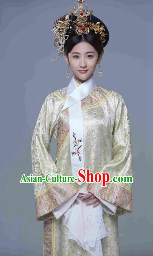 Chinese Ancient Yongzheng Imperial Concubine Historical Replica Costume China Qing Dynasty Manchu Lady Embroidered Clothing