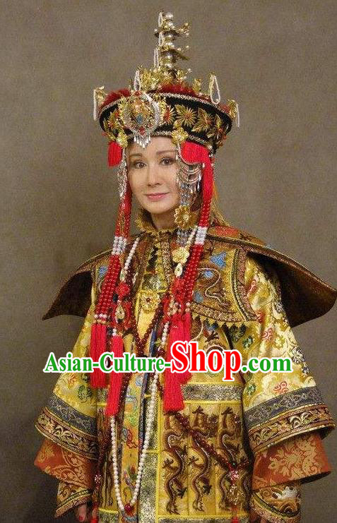 Chinese Ancient Empress Dowager Xiaozhuang Historical Replica Costume China Qing Dynasty Da YuEr Manchu Lady Clothing