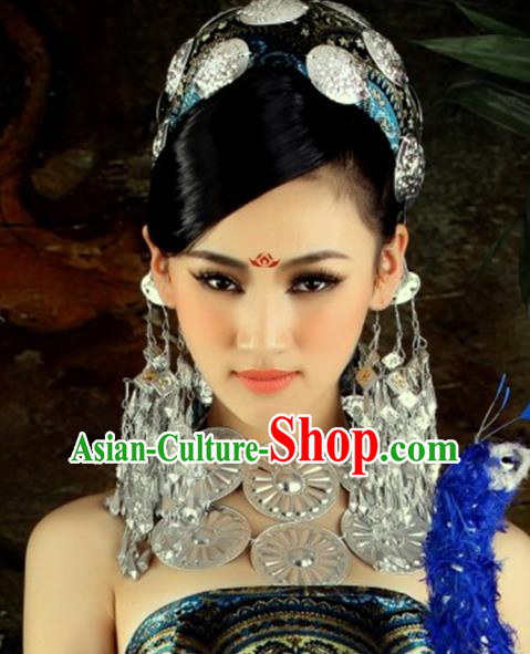 Traditional Chinese Miao Nationality Accessories Earrings Hmong Sliver Eardrop for Women