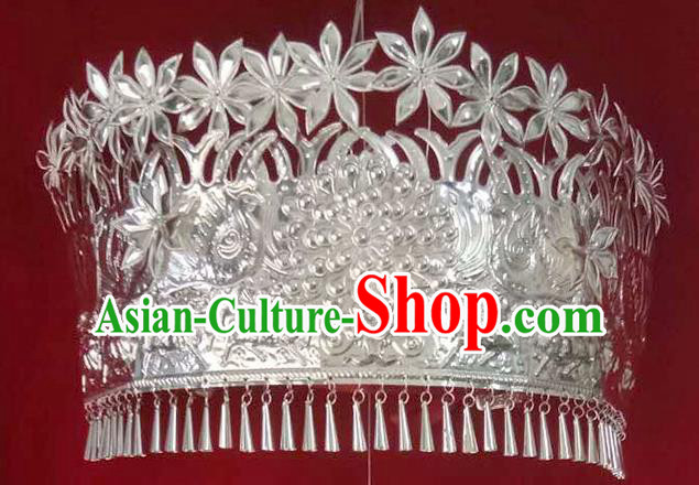 Traditional Chinese Miao Nationality Headwear Hmong Female Hair Accessories Sliver Crown for Women