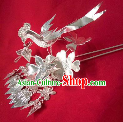 Traditional Chinese Miao Nationality Birds Hair Accessories Hairpins Headwear Hmong Hair Clip for Women