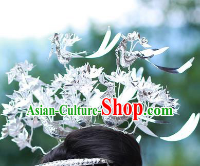 Traditional Chinese Miao Nationality Hair Accessories Sliver Birds Hairpins Headwear Hmong Hair Clip for Women