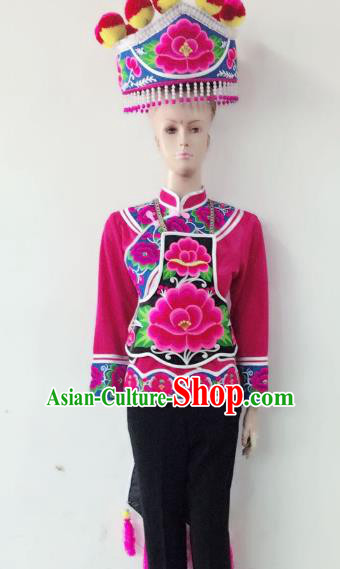 Traditional Chinese Yi Nationality Costume China Bai Ethnic Minority Embroidered Clothing for Women