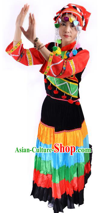 Traditional Chinese Yi Nationality Minority Dance Costume, Female Folk Dance Yi Ethnic Clothing for Women