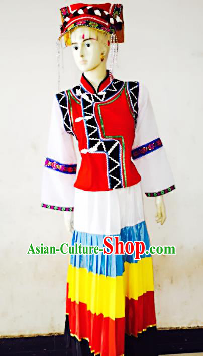 Traditional Chinese Yi Nationality Dance Costume, Folk Dance Ethnic Dress for Women